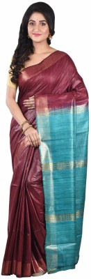 fashweave Woven Handloom Cotton Silk Saree(Brown, Blue)