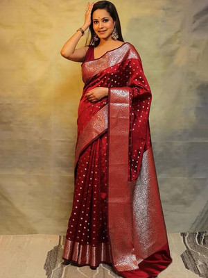 YASHIKA Printed Kanjivaram Cotton Silk, Jacquard Saree(Maroon)