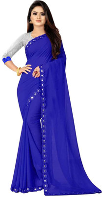 radhe creation Solid/Plain Daily Wear Georgette Saree(Blue)