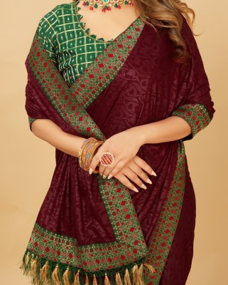 Aadishakti Fashion Embellished Bhagalpuri Silk Blend Saree(Brown)