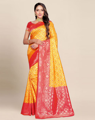 Aldwych Woven Banarasi Silk Blend Saree(Yellow)