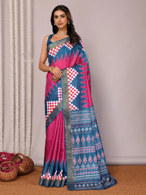 Janasya Printed, Floral Print Chanderi Silk Blend Saree(Pink)