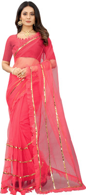 Yashakti Designer Solid/Plain Bollywood Net Saree(Red)