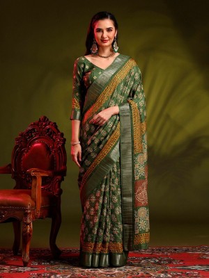 ANOUK Printed Paithani Silk Blend Saree(Green)