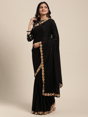 Sangria Embellished Daily Wear Georgette Saree(Black)