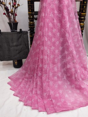 Crally Embellished Bollywood Net Saree(Pink)