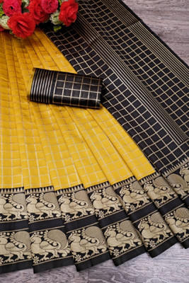 Julee Solid/Plain Banarasi Pure Silk Saree(Yellow)