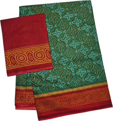 NENU CREATION Printed Bandhani Pure Cotton Saree(Green)