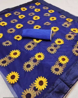 skyfiesta Embroidered Bollywood Net Saree(Blue)