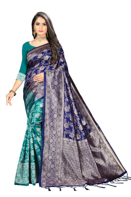 Vedant Vastram Self Design Banarasi Silk Blend Saree(Dark Green)