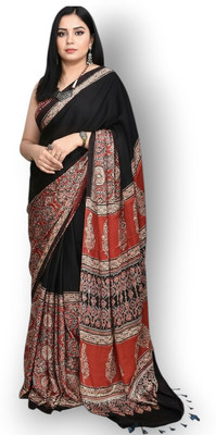 NavinyaVastra Printed Bollywood Silk Blend Saree(Black)