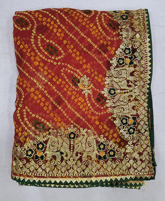 Var Vadhu Embroidered Bandhani Georgette Saree(Red, Green)
