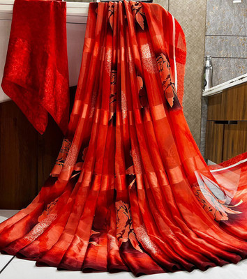 Hensi sarees shop Geometric Print Daily Wear Satin Saree(Red)