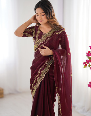 SIRIL Embellished, Embroidered Bollywood Jimmy choo, Chiffon Saree(Maroon)