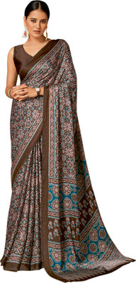 Akhilam Digital Print Daily Wear Crepe Saree(Black)