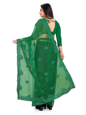RMV Fashion Embroidered Bollywood Net Saree(Green)
