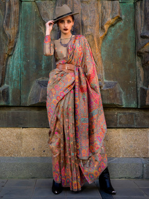 Divastri Woven Banarasi Organza Saree(Brown)