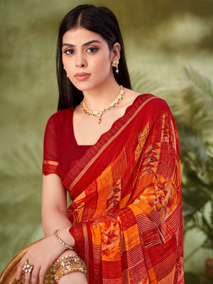 Sareemall Printed Bollywood Chiffon Saree(Red)