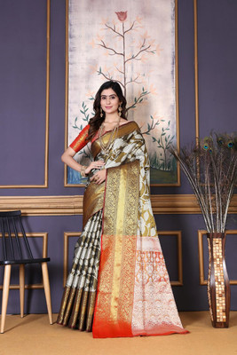 jayant creation Self Design Kanjivaram Jacquard, Silk Blend Saree(Dark Green)