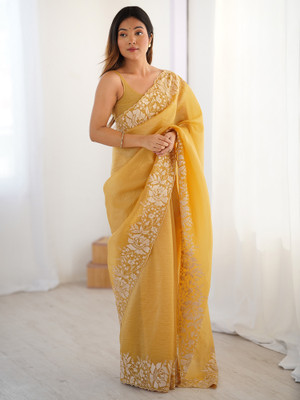 Sareemall Embroidered Bollywood Tissue Saree(Mustard)