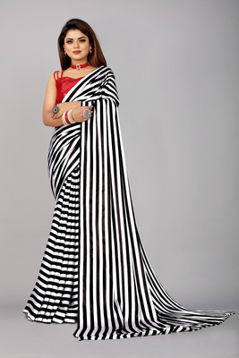 Flip The Style Striped, Self Design Bollywood Satin Saree(Black)