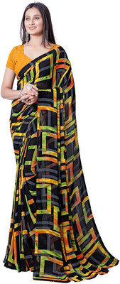 Sitanjali Geometric Print Bollywood Georgette Saree(Yellow)