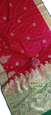 HouseOfCommon Woven Banarasi Handloom Silk Blend Saree(Pink)