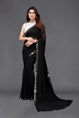 VEERAETHNIC Woven, Embellished Daily Wear Georgette Saree(Black)