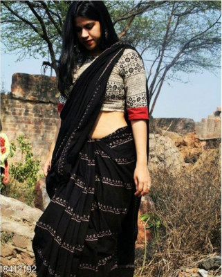 DEVICE of NT Printed, Woven Kanjivaram Pure Cotton, Cotton Linen Saree(Black)