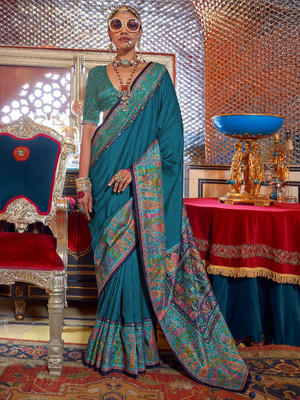 ANOUK Printed Kanjivaram Silk Blend Saree(Blue)