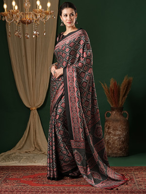 Sareemall Printed Daily Wear Crepe Saree(Black)