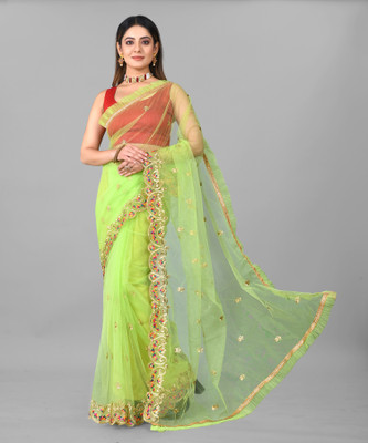 Yashvi Designer Embroidered Bollywood Net Saree(Light Green)