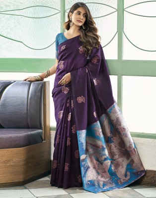 Samah Woven, Embellished, Self Design Banarasi Silk Blend, Jacquard Saree(Purple, Multicolor)