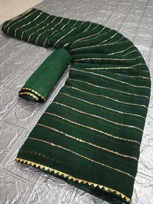 Sareez House Striped Bollywood Georgette Saree(Green)