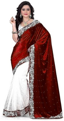 ENCLIQ Solid/Plain Banarasi Velvet, Brasso Saree(Maroon)