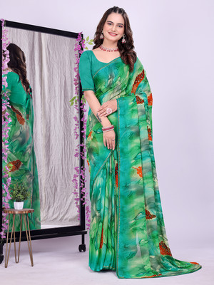 maayro Printed Bollywood Georgette Saree(Green)