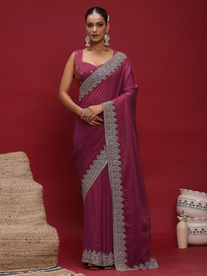 Sareemall Embellished Bollywood Silk Blend Saree(Pink, Gold)
