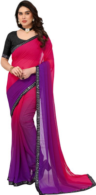 NESHVI ENTERPRISE Color Block Bollywood Georgette Saree(Purple)
