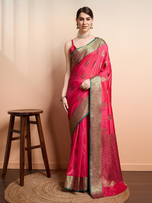 SGF11 Self Design Handloom Pure Silk Saree(Pink)