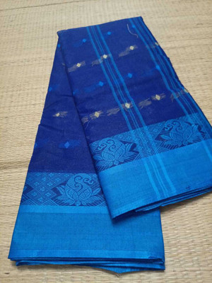 Moumitasaree Solid/Plain Tant Pure Cotton Saree(Light Blue)