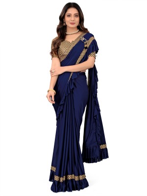 PANETAR Self Design Bollywood Lycra Blend Saree(Dark Blue)