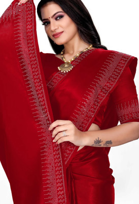DHRAM CREATION Self Design Bollywood Georgette Saree(Red)