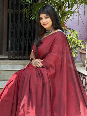 MISHABOUTIQUE Solid/Plain Handloom Cotton Silk Saree(Maroon)
