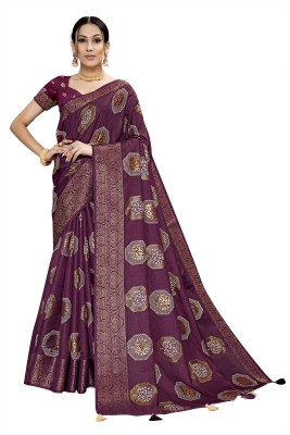 VINAYAK INTERNATIONAL Self Design Maheshwari Cotton Silk Saree(Purple)