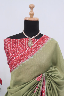 CHAMUNDA CREATION Embroidered Bollywood Silk Blend Saree(Light Green)