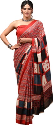 Crafts Moda Floral Print Handloom Pure Cotton Saree(Multicolor)