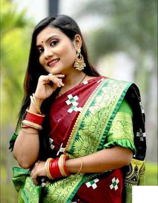 Dulhan Collection Embroidered Sambalpuri Satin Saree(Dark Green)