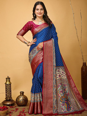 Anouk Rustic Printed Chinnalapattu Silk Blend Saree(Blue)