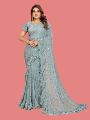 VIJAYAVALLABH Self Design Bollywood Net Saree(Blue)