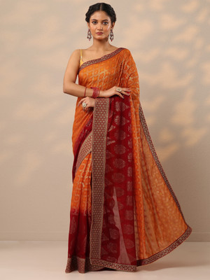 LIBAS Printed Daily Wear Georgette Saree(Orange)